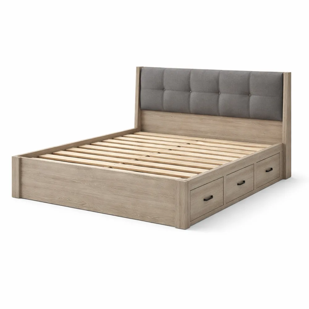 Holzbett mit Stauraum und gepolstertem Kopfteil 200x180cm Grau-Nestchiceu