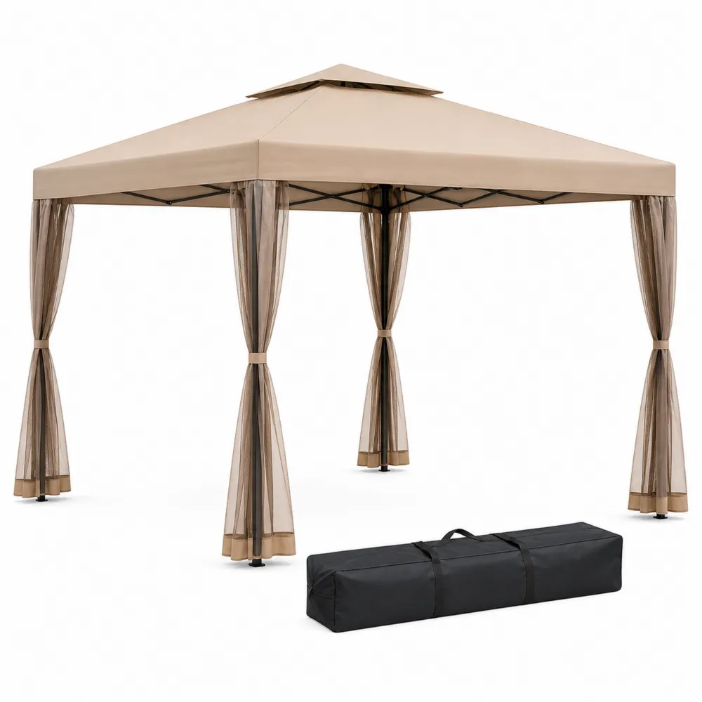 Pavillon Zelt 3x3m Polyester Netzvorhänge Stahl Beige-Nestchiceu