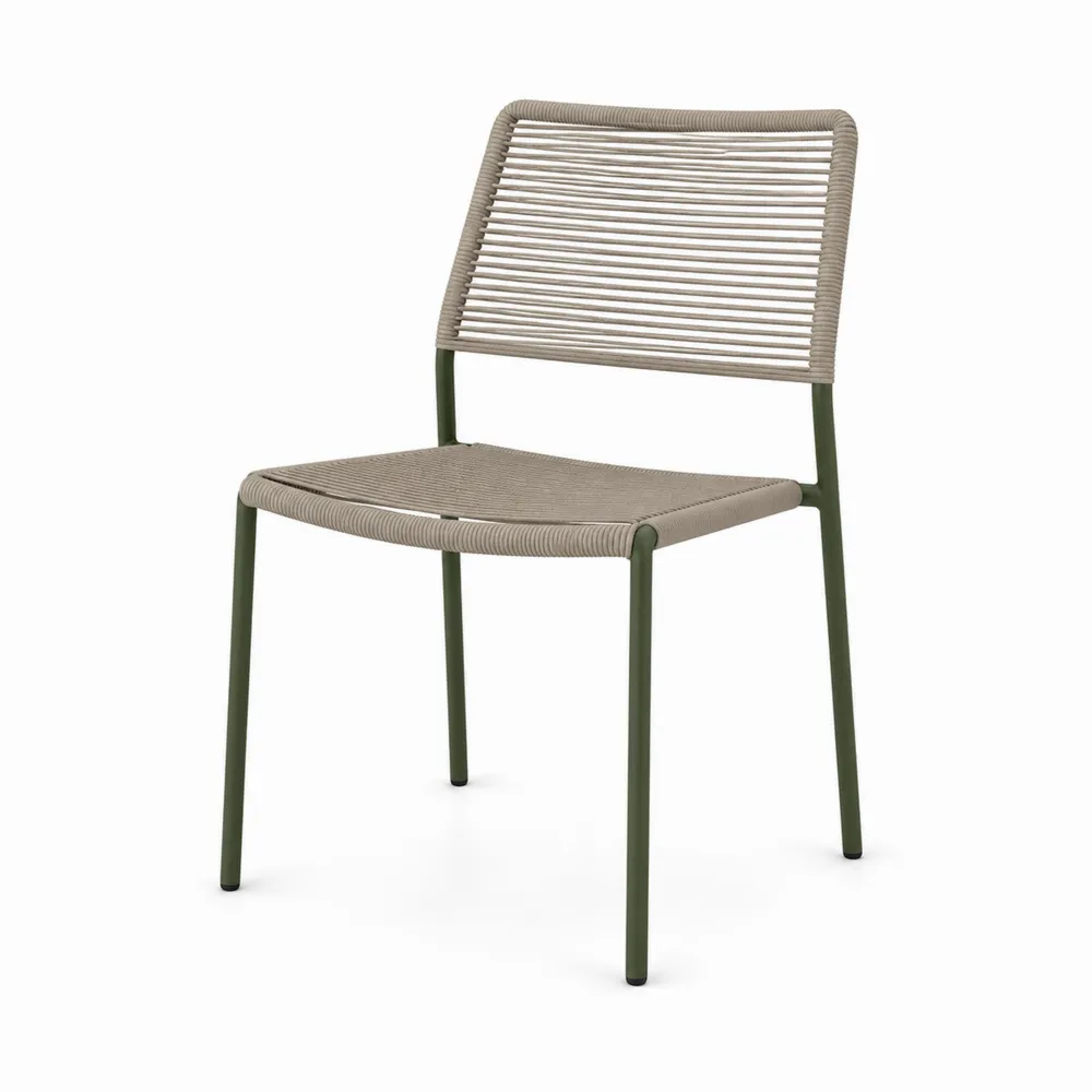 Stuhl mit Metallrahmen und Schnurgeflecht in Beige und Grün-Nestchiceu