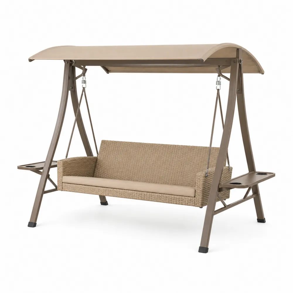 Gartenschaukel aus Polyrattan und Stahl mit Sonnendach Beige-Nestchiceu