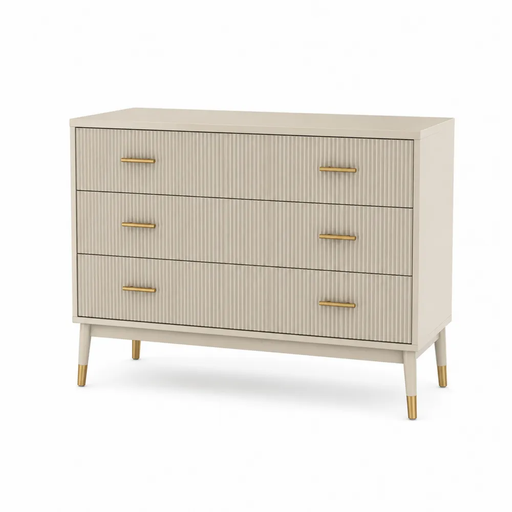 Kommode mit 3 Schubladen aus MDF und Massivholz Beige 80x40x75cm-Nestchiceu