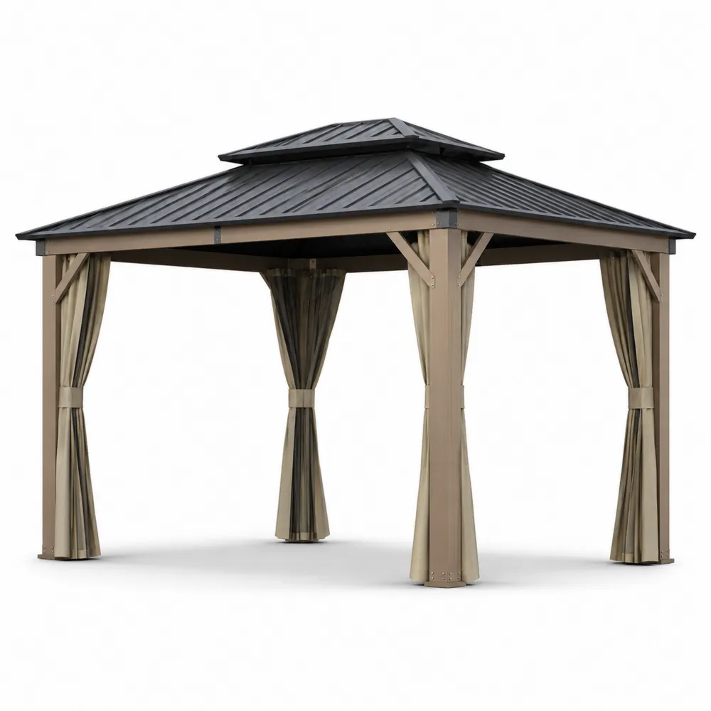 Pavillon aus Stahl mit Polycarbonat-Dach 300x400 cm Beige/Schwarz-Nestchiceu