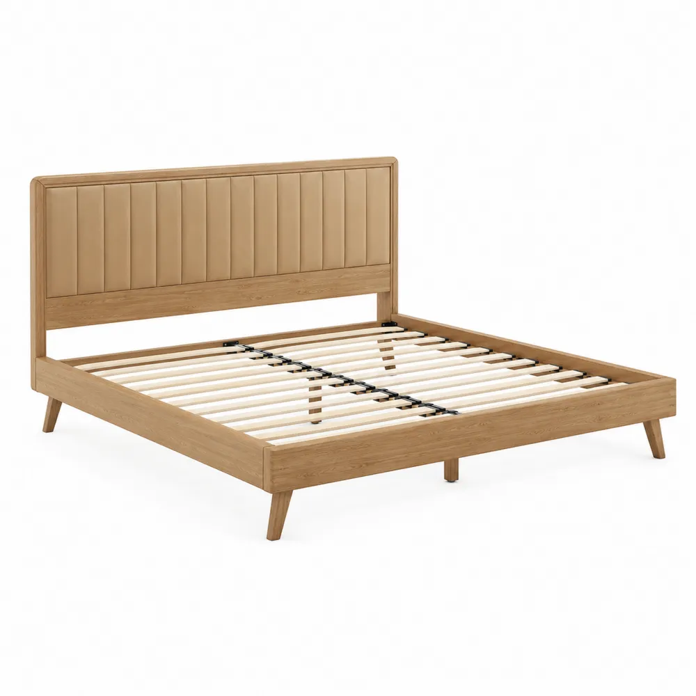 Holzbett mit Kunstleder-Kopfteil 200x180cm-Nestchiceu