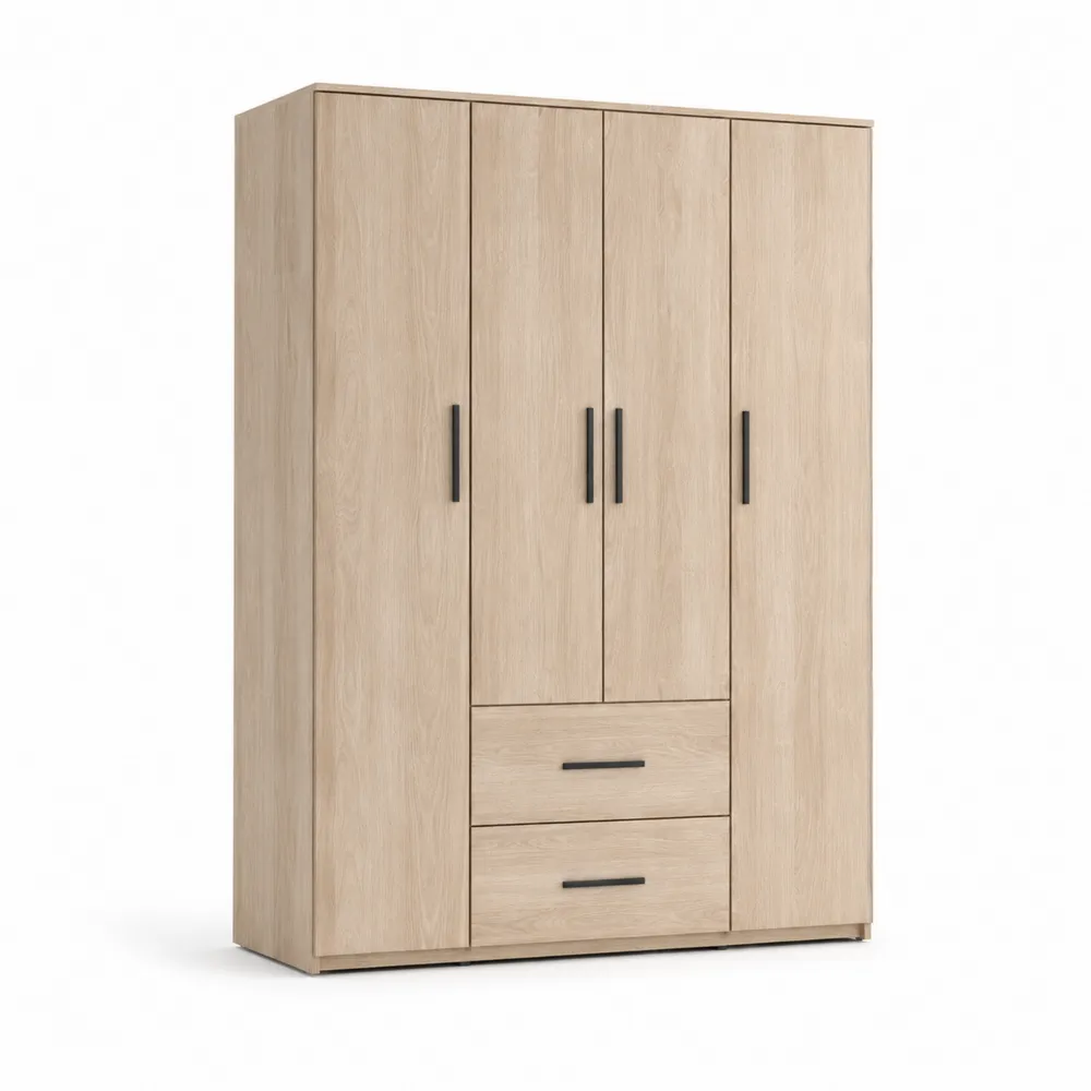Garderobenschrank mit 5 Türen und 2 Schubladen in Holzoptik, 200 cm hoch-Nestchiceu