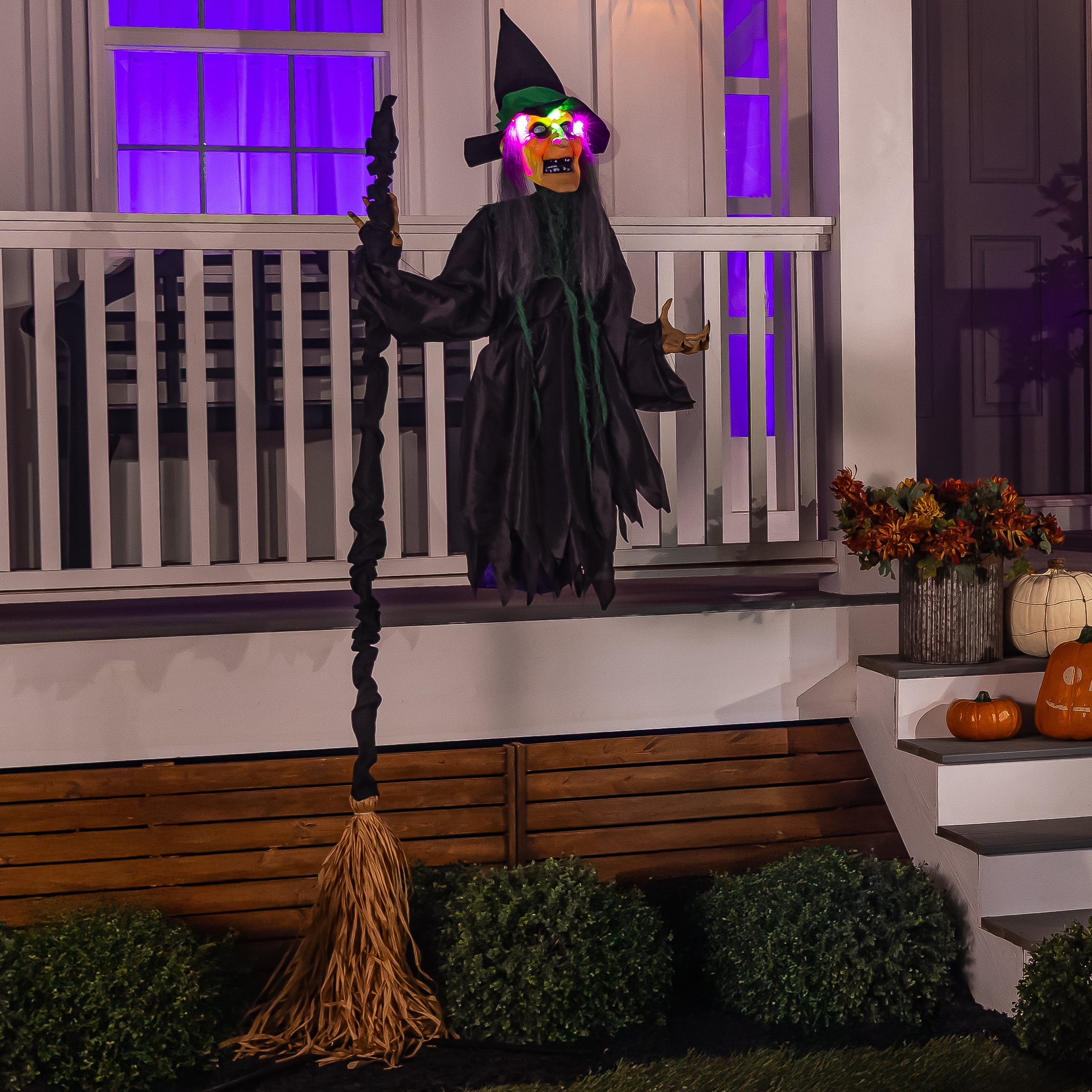 Flying Witch Halloween Garden Stake with Light and Sound