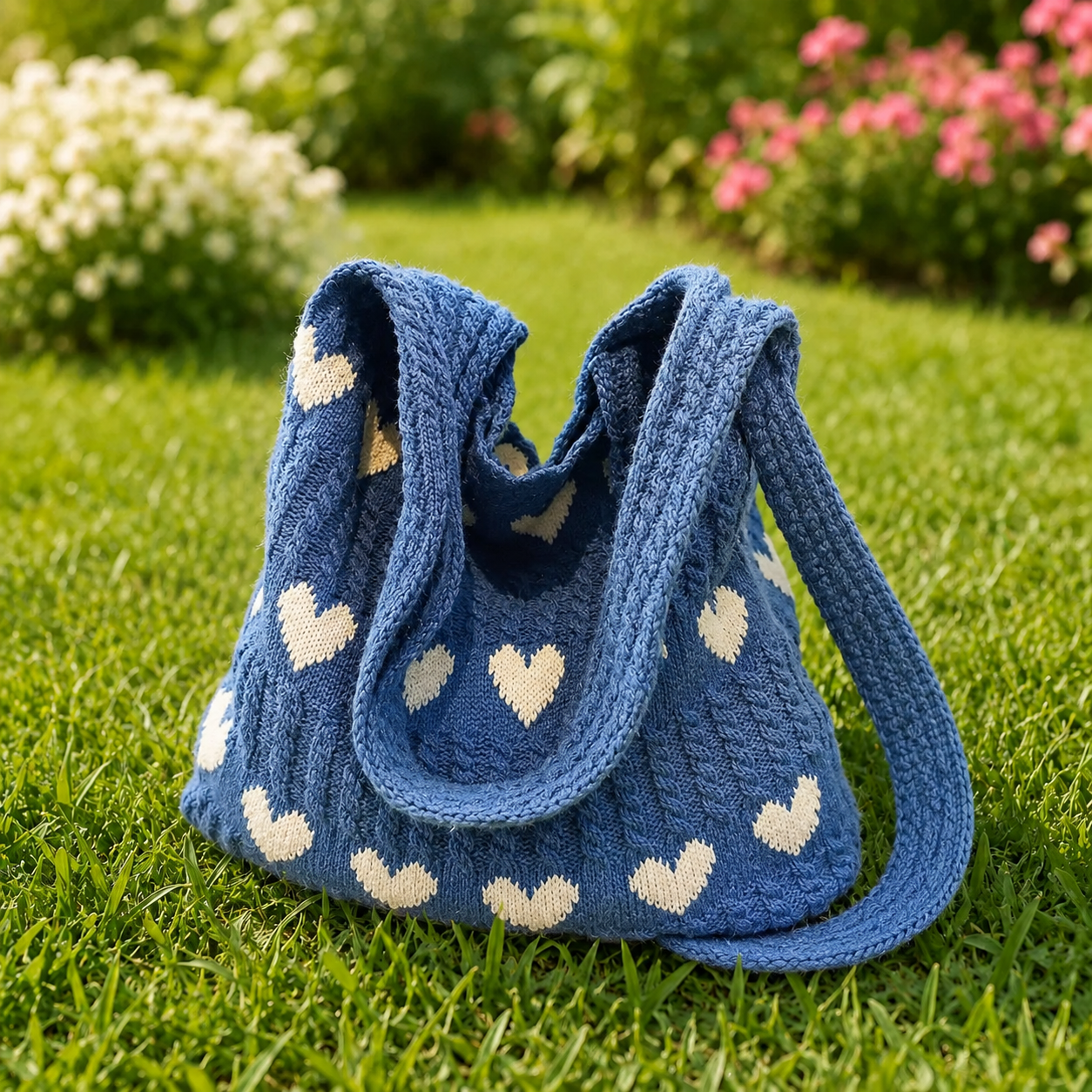 Sweetheart crochet knit bag lifestyle