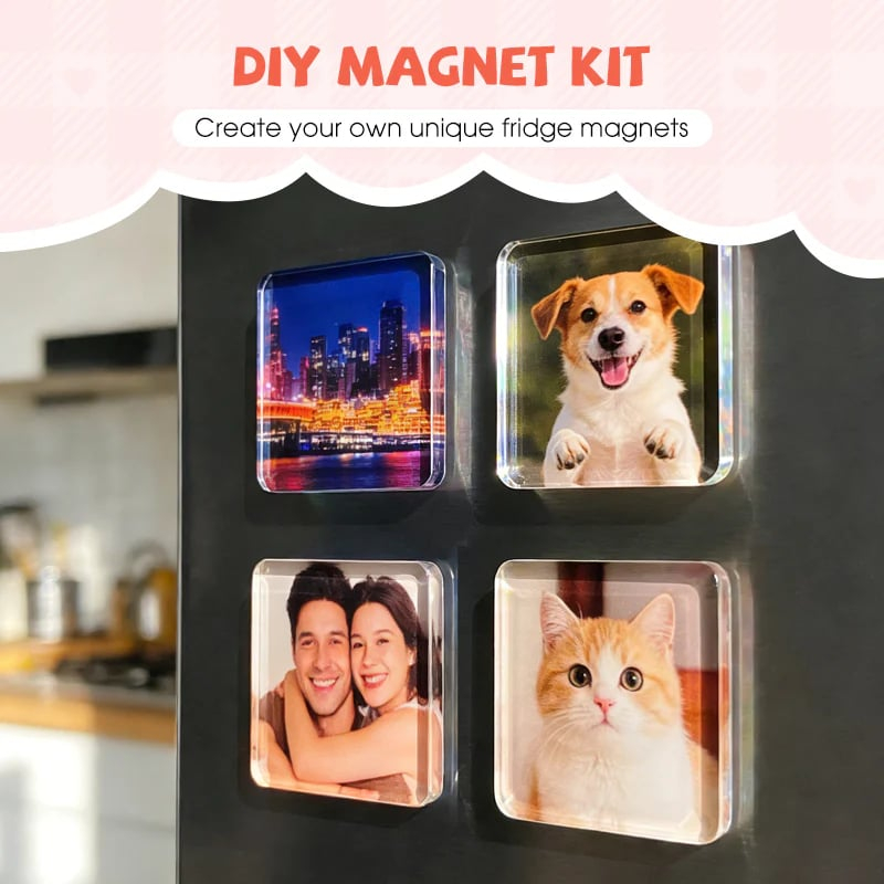 🎞✂10 Pack 2" x 2" Clear Acrylic DIY Fridge Magnet Set with Adhesive Backing – Square Magnetic Photo Frames with Stunning 3D Effect 💕