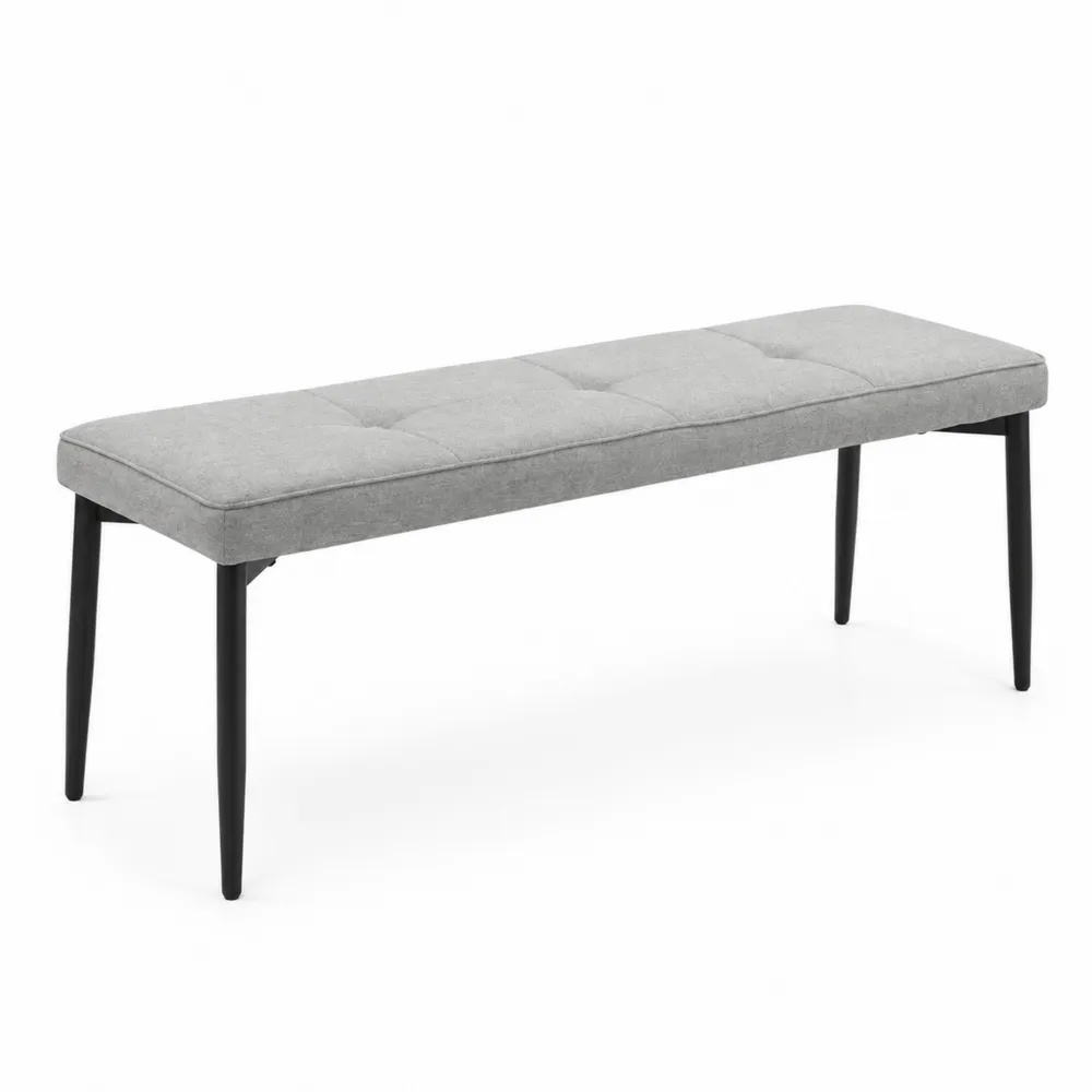 Ławka z tkaniny szarej z czarnymi metalowymi nogami 120 cm
