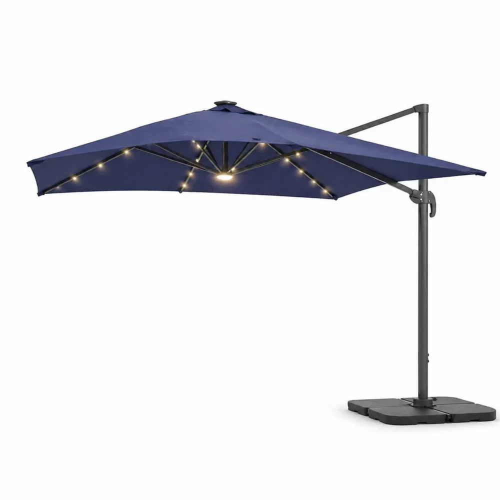 Granatowy parasol ogrodowy z aluminium z oświetleniem LED 3m