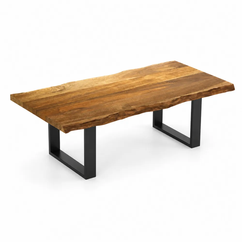 Stolik kawowy z drewna teak i stalowymi nogami