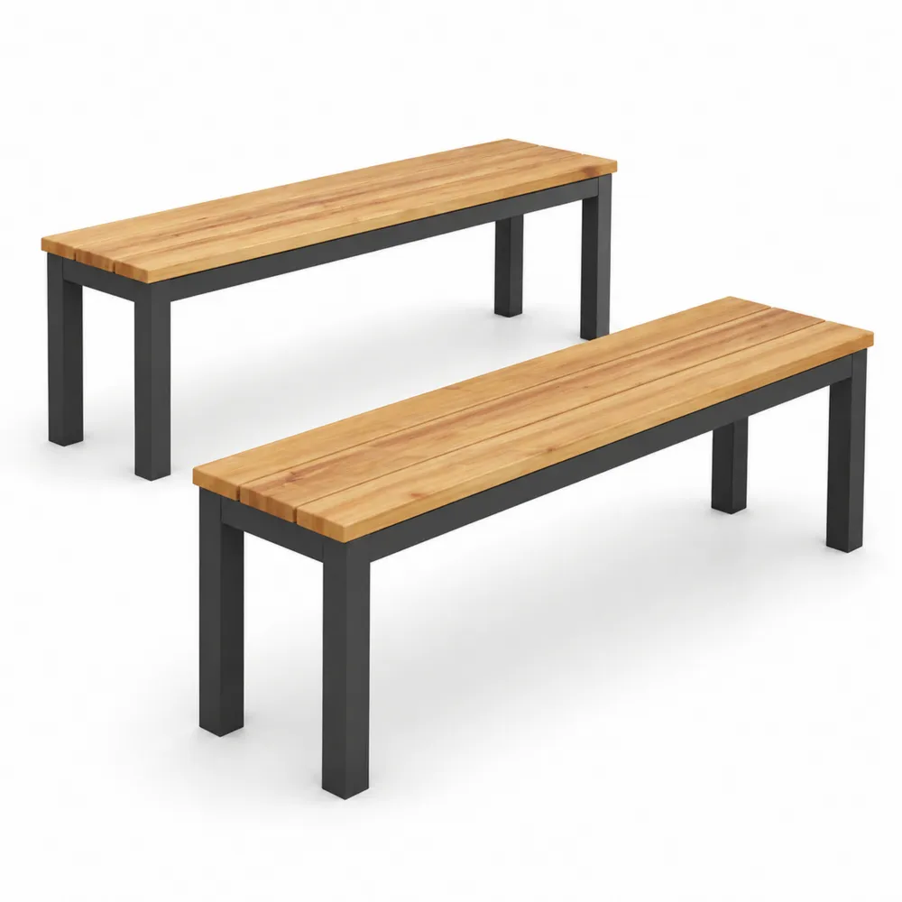 Zestaw Ławek Ogrodowych 120 cm Drewno i Metal