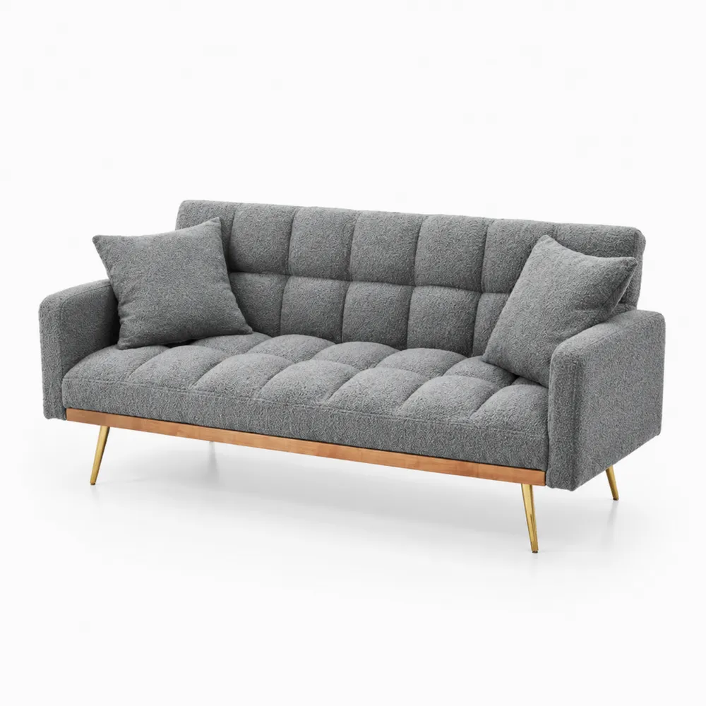 Sofa 3-osobowa z metalowymi nogami, szary poliester, 210 cm