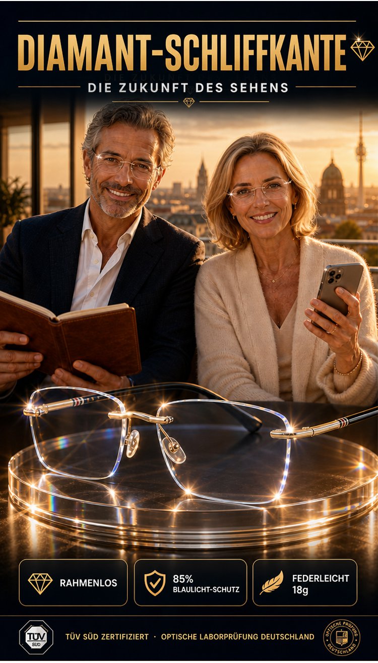 Randlose Diamant-Schneidelesebrille mit Blaulichtfilter