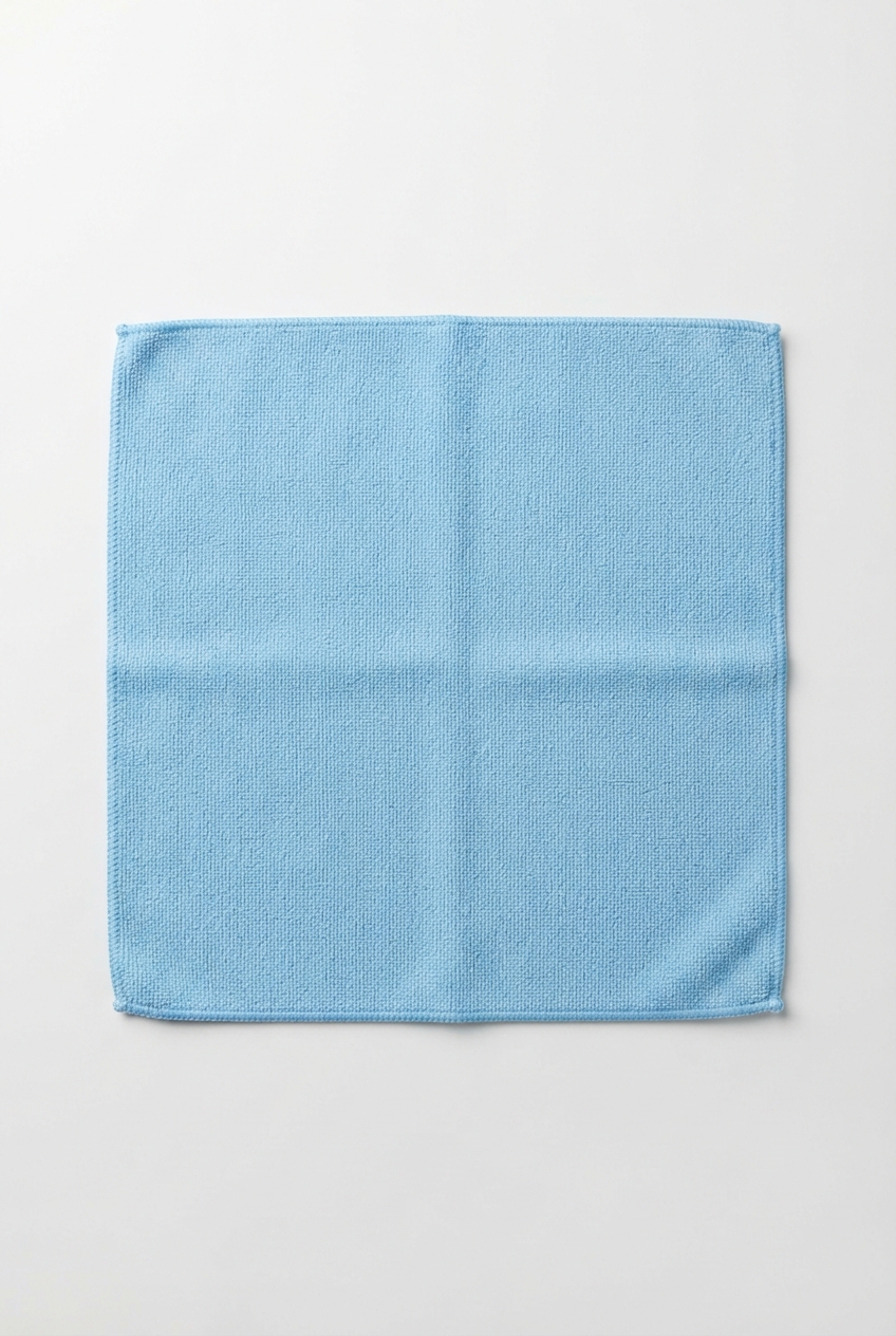 Light blue microfiber eyeglasses cleaning cloth neatly folded