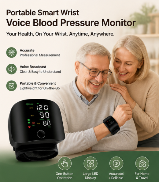 Smart Wrist Blood Pressure Monitor (with Voice Prompts) — Portable, Accurate, and Easy to Use: An Essential Companion for Home and Travel
