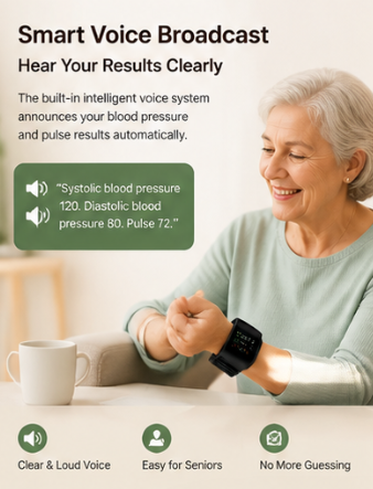Smart Wrist Blood Pressure Monitor (with Voice Prompts) — Portable, Accurate, and Easy to Use: An Essential Companion for Home and Travel