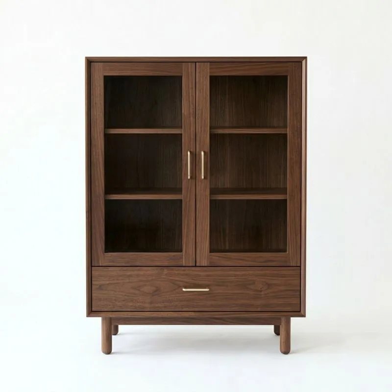 Vitrinen Schrank mit Nussbaum furnier und Glastüren 90x40x140 cm (Länge × Breite × Höhe)