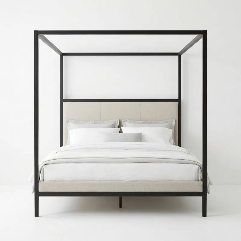 Stahl Himmelbett Schwarz Beige 200x180 (Länge × Breite)cm