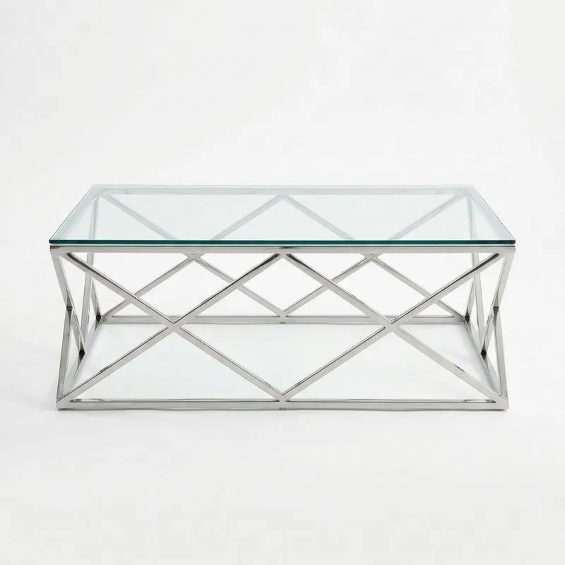 Rechteckiger Couchtisch aus Edelstahl und Glas 110cm (Länge) x 60cm (Breite) x 45cm (Höhe)