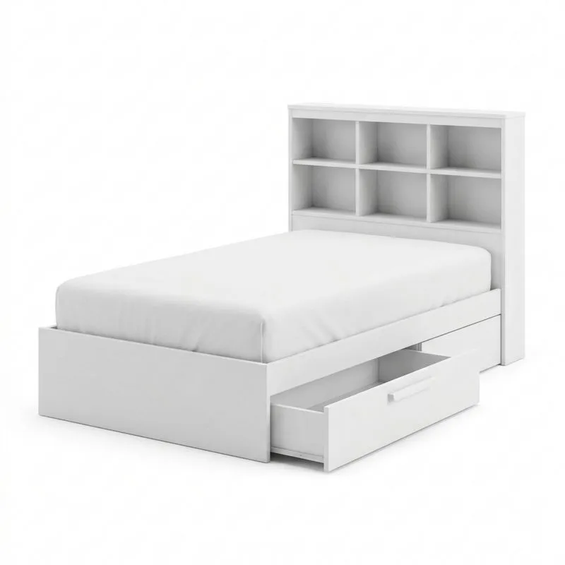 Einzelbett mit Regal und Schubladen aus MDF Weiß