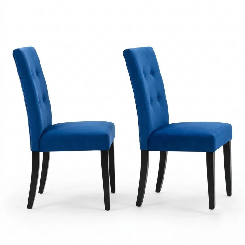 Esszimmerstuhl Set aus Samt und Buchenholz, Blau, 2er-Set