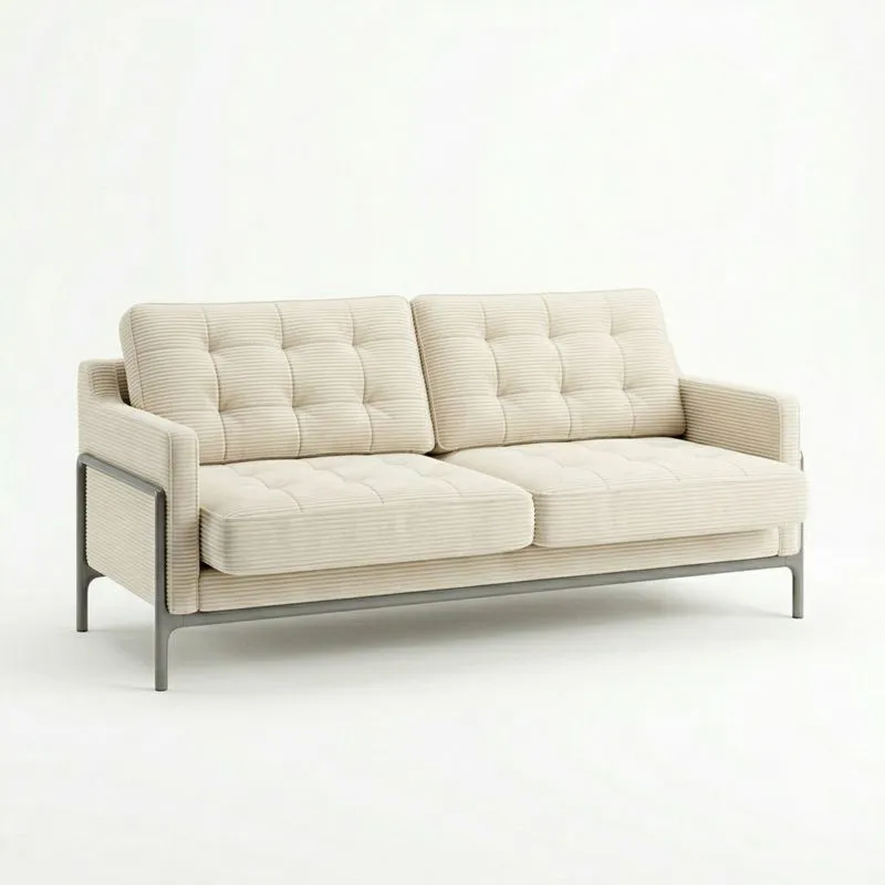 2-Sitzer Sofa Cordstoff Beige mit Stahlrahmen