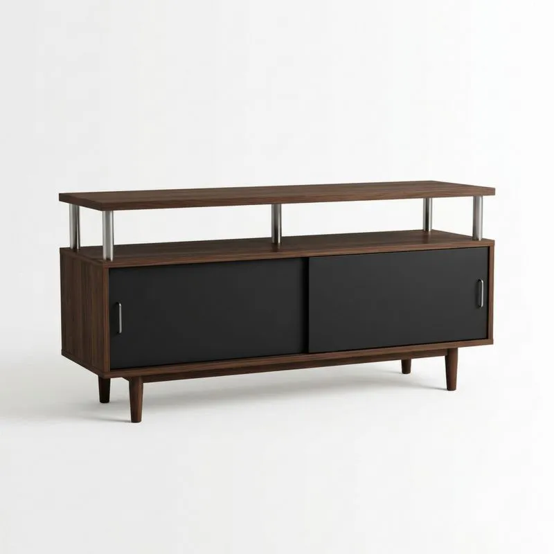 TV-Lowboard aus MDF mit Walnussfurnier und rostfreiem Stahl Länge 120 cm
