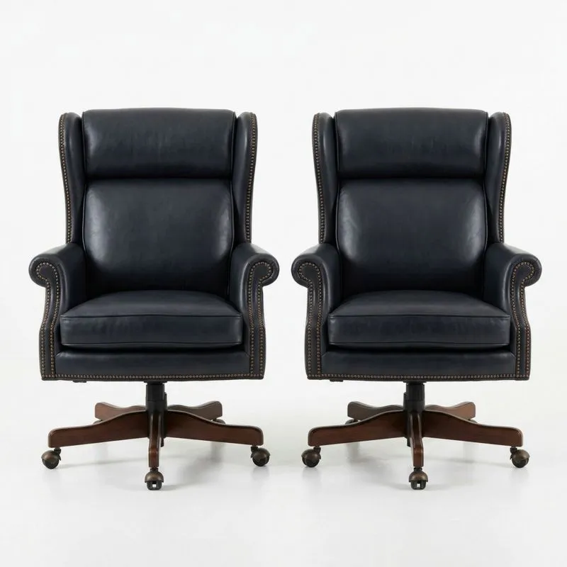 2er Set Drehsessel Leder Massivholz Schwarz