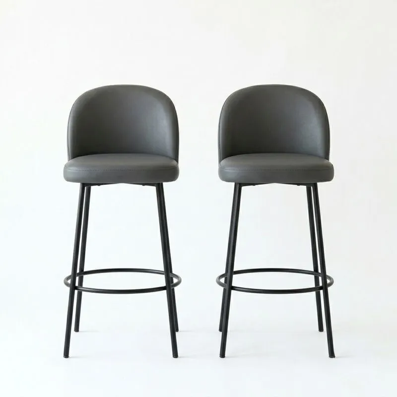 2er-Set Barhocker mit Rückenlehne Kunstleder Schwarz/Grau Stahl