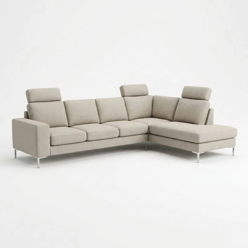 Ecksofa aus Polyestergewebe Beige mit Verstellbaren Kopfstützen