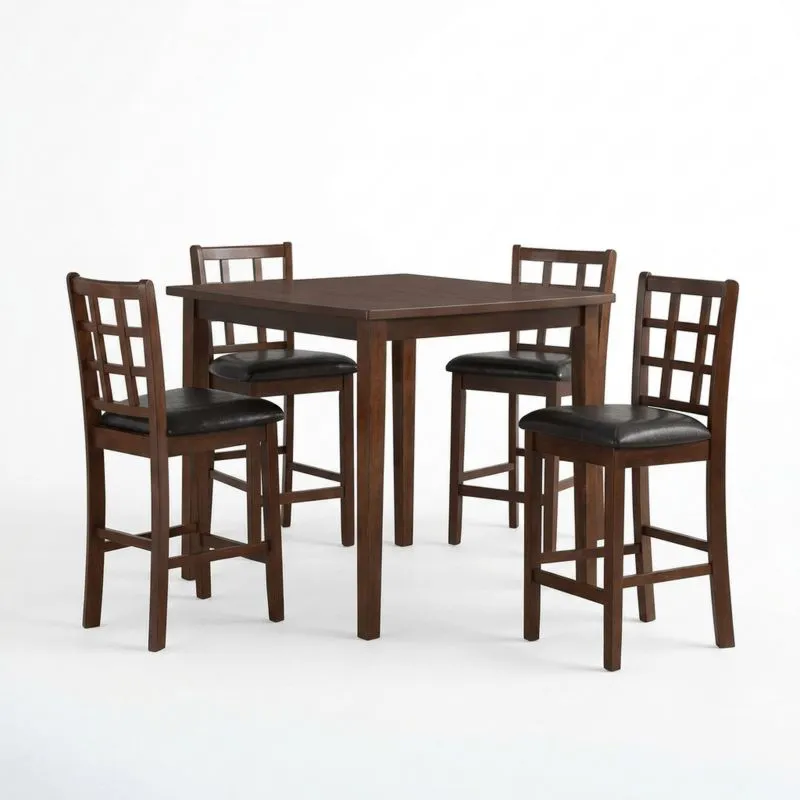 Essgruppe aus Buchenholz Dunkelbraun mit Kunstleder Sitz 80x80x105 cm (Länge x Breite x Höhe)