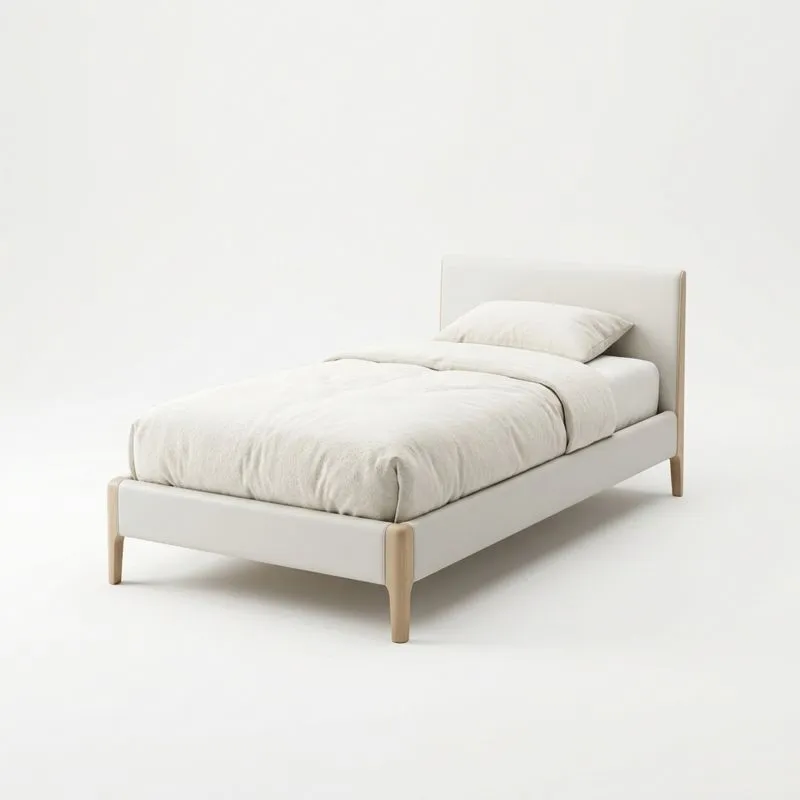 Einzelbett Stoff Polyester Weiß Holz 200x100 (Länge × Breite) cm