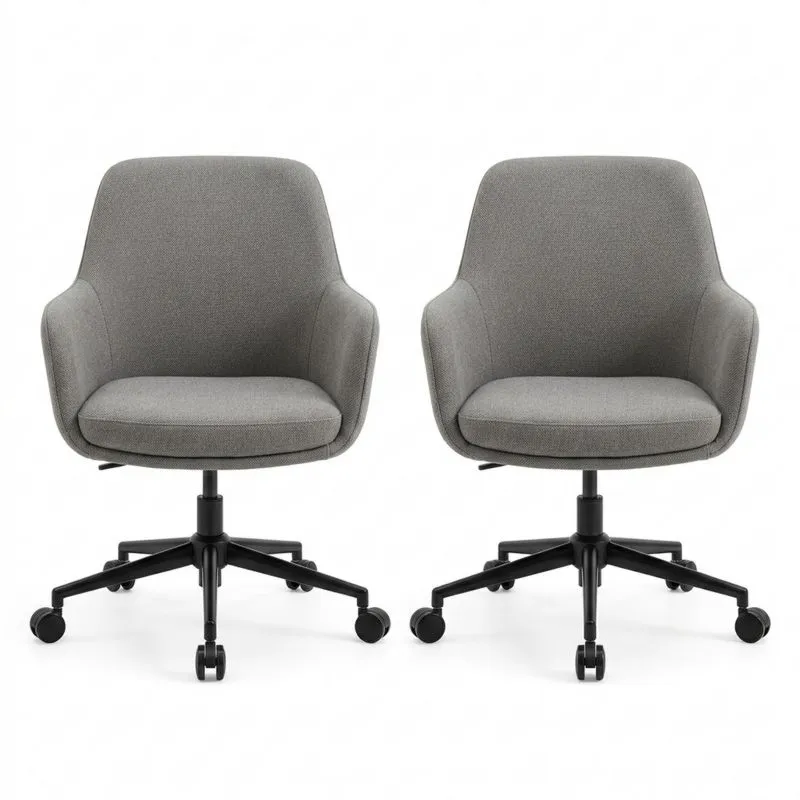 2er Set Drehbare Bürostühle, Stahl, Grau