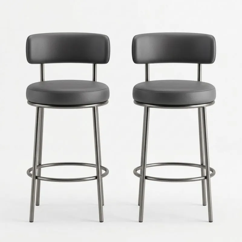 2er Set Barhocker Kunstleder Grau verchromter Stahl