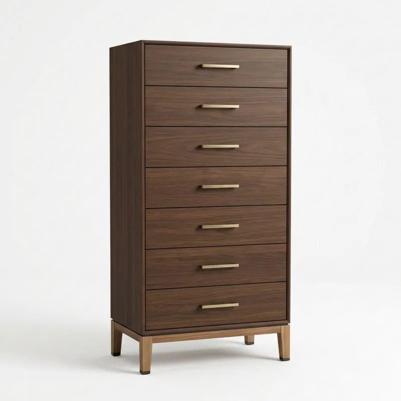 Kommode aus MDF mit Walnussfurnier mit 7 Schubladen Dunkelbraun