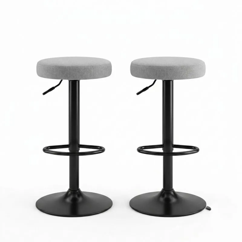 2er Set Barhocker Grau Polyestergewebe Höhenverstellbar