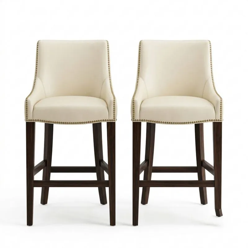 Barhocker Set Creme Kunstleder Massivholz  Sitzhöhe 76 cm