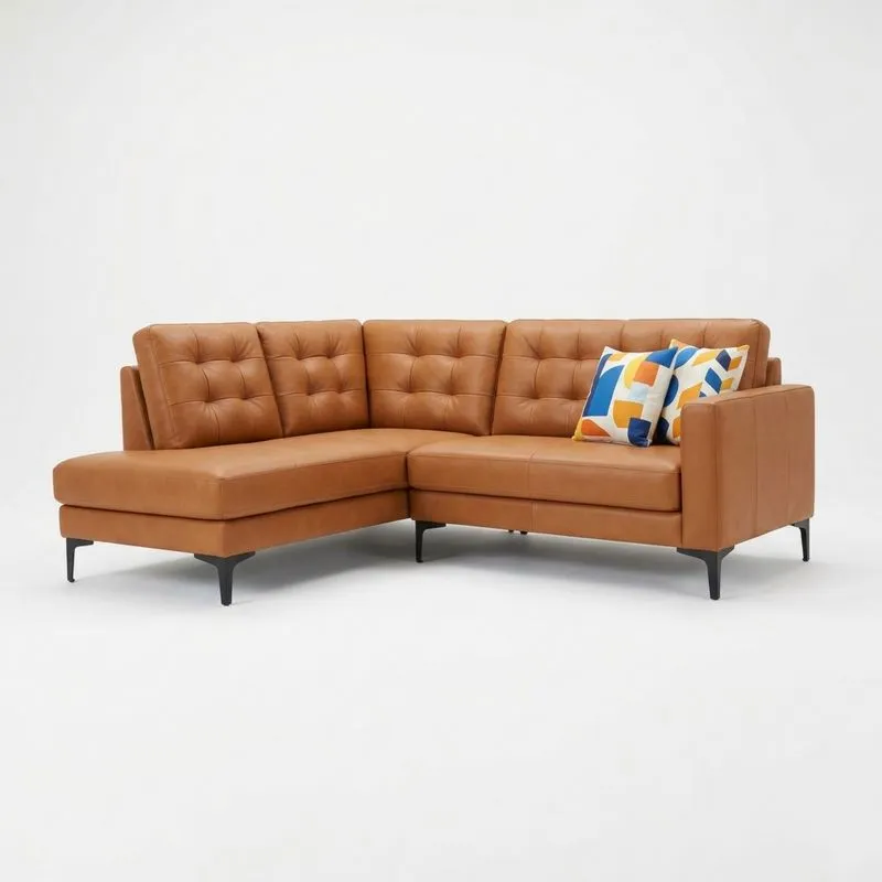 Ecksofa aus PU-Leder Braun mit verstellbaren Kopfstützen und Stahlbeinen