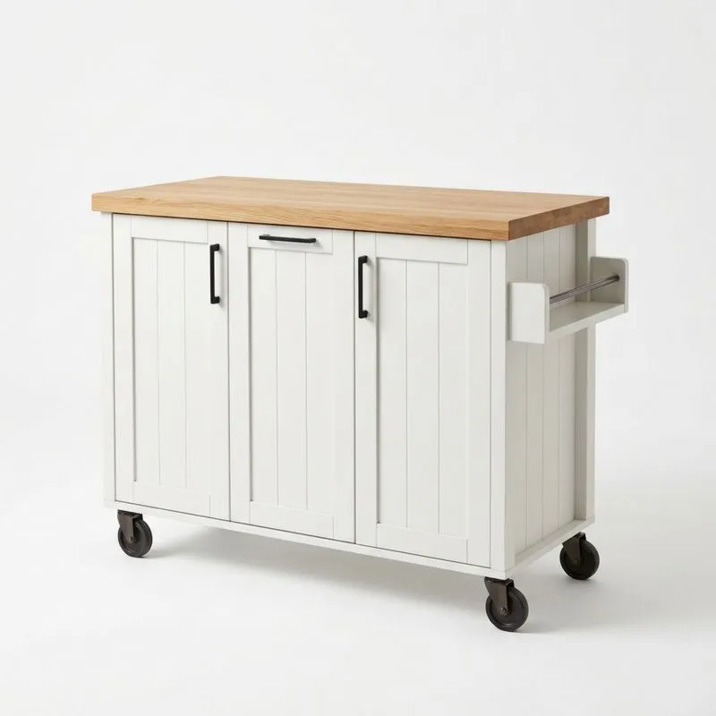 Küchenwagen Eichenholzplatte MDF Weiß Rollen