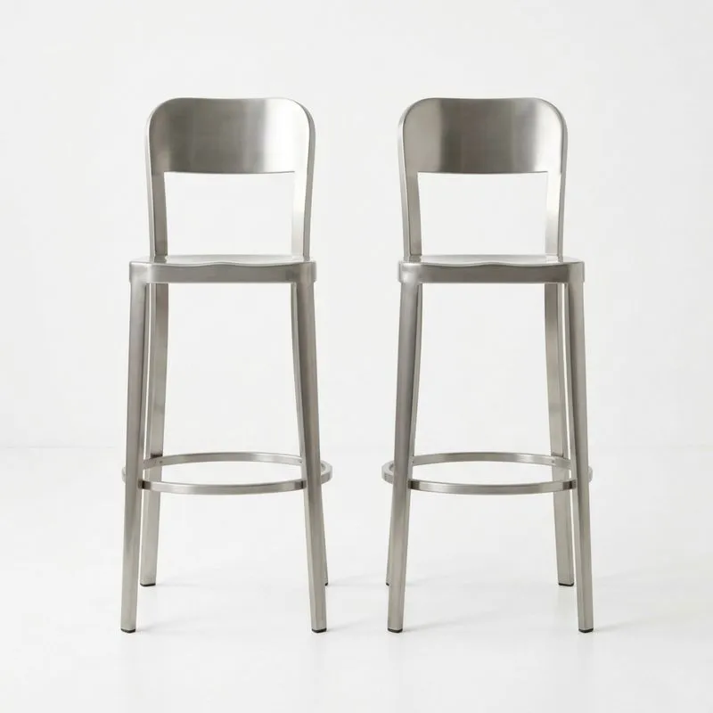 2er Set Barhocker aus Edelstahl Silber 110cm (Höhe)