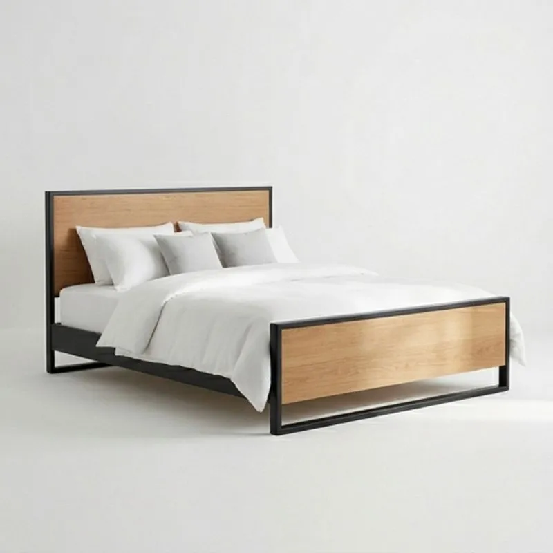 Doppelbett Stahl Holz Natur 200x160(Länge × Breite)  cm
