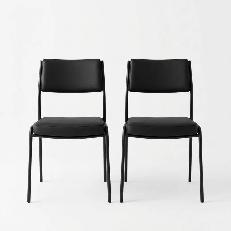 Esszimmerstuhl-Set aus Stahl und PU-Leder, Schwarz