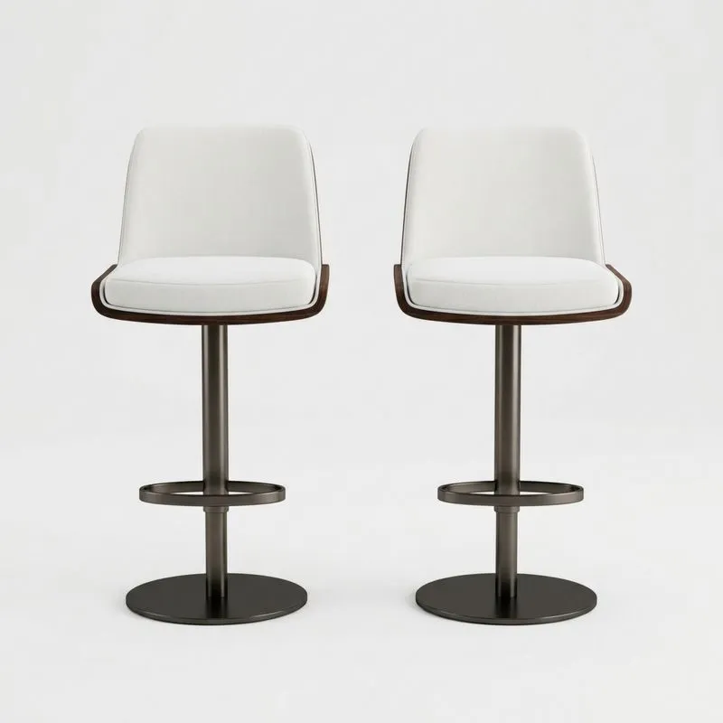 2er Set Barhocker Kunstleder Weiß Stahl
