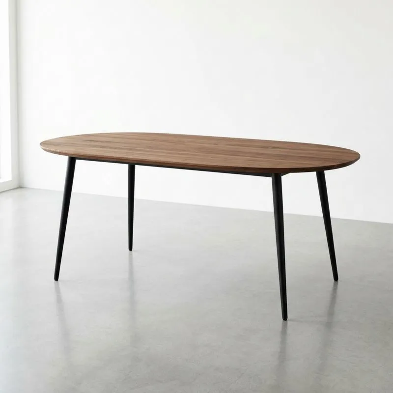 Esstisch Oval Walnussholz Stahl (Länge 180cm x Breite 90cm x Höhe 75cm)