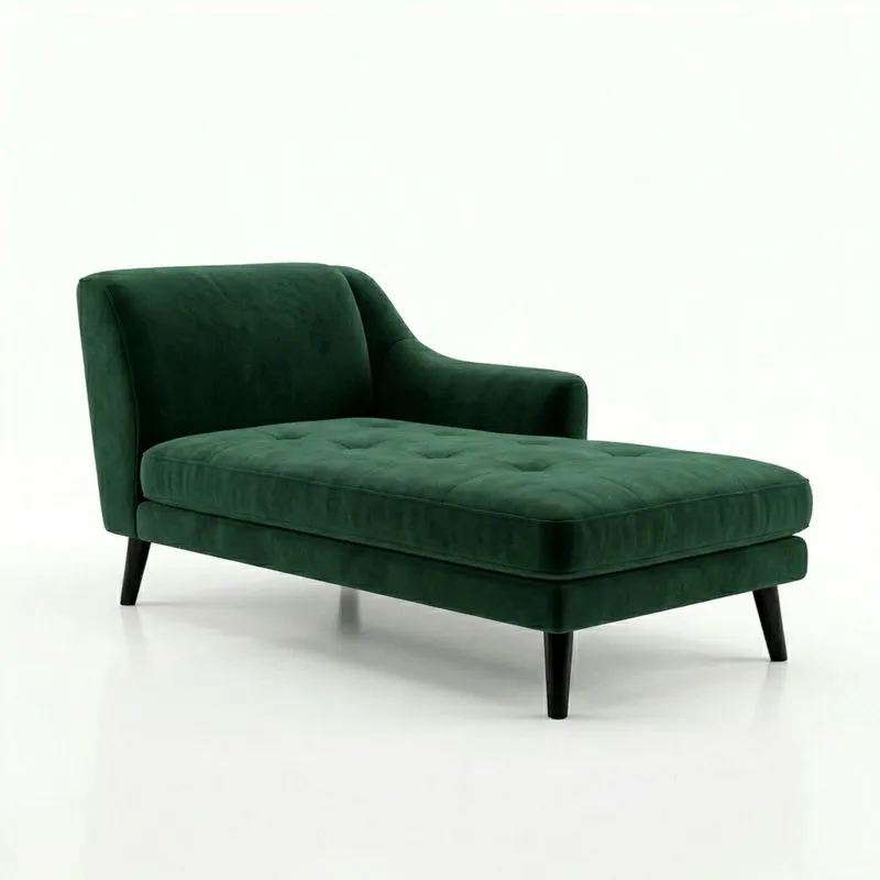 Chaiselongue aus Samt Grün mit Holzbeinen