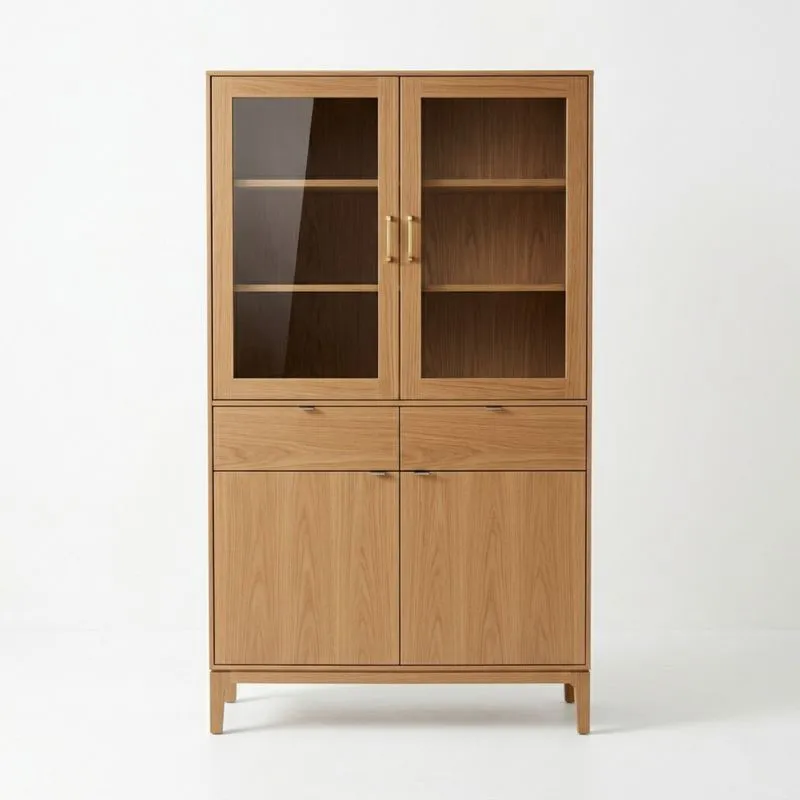 Vitrinenschrank aus Eichenholz und gehärtetem Glas 180x90x40 cm (Höhe x Breite x Tiefe)