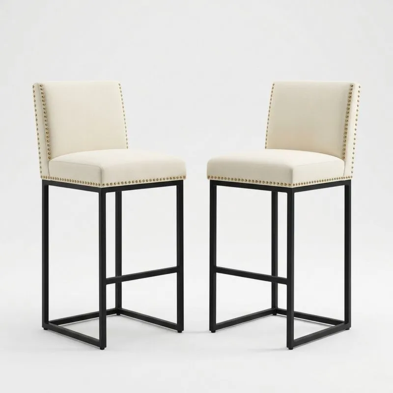 Barhocker Set Stoff Stahl Creme