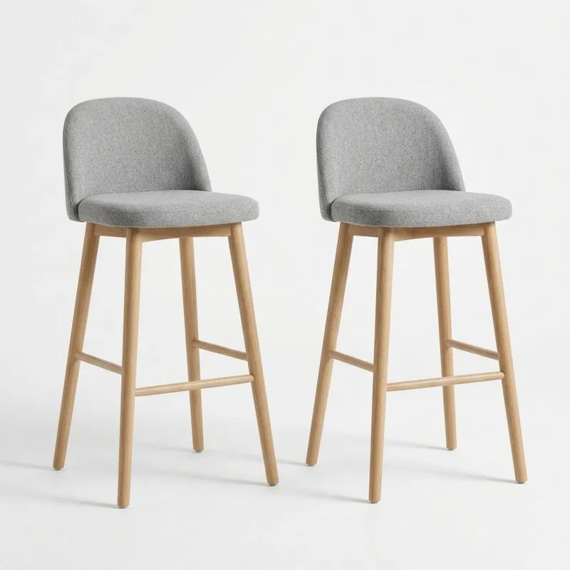 2er Set Barhocker Graues Polyestergewebe Eiche