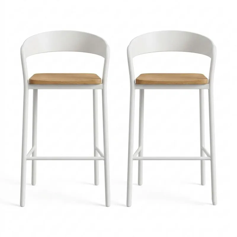 2er-Set Barhocker Stahl Weiß Eiche Sitzfläche 100 cm (Höhe)