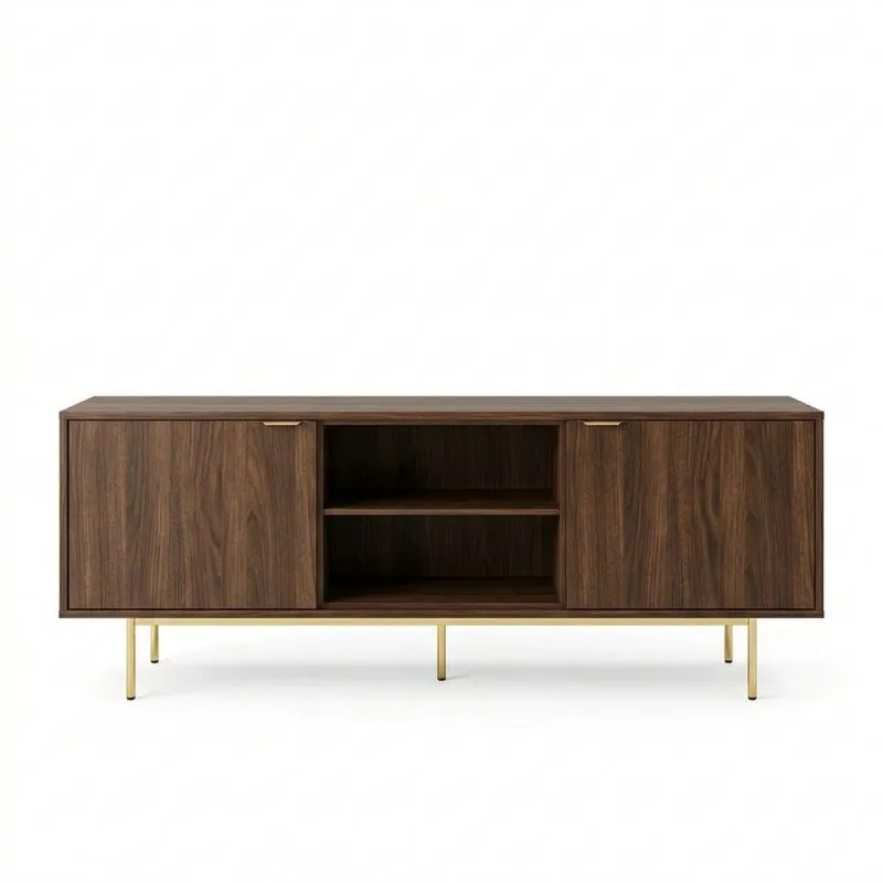 TV-Schrank Walnussfurnier mit Gestell aus Stahl in Gold 180 cm (Länge)